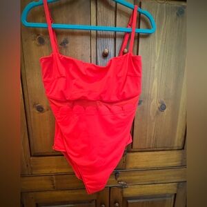Seafolly Australia Red semi sheer midriff  one piece  US 12  Cup DD  EUC
